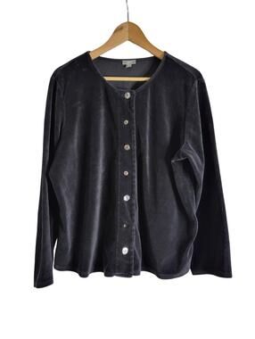 J. Jill 90s Inspired Goth Lite Black Velvet Long Sleeve Crew Neck Cardigan Sz 2X